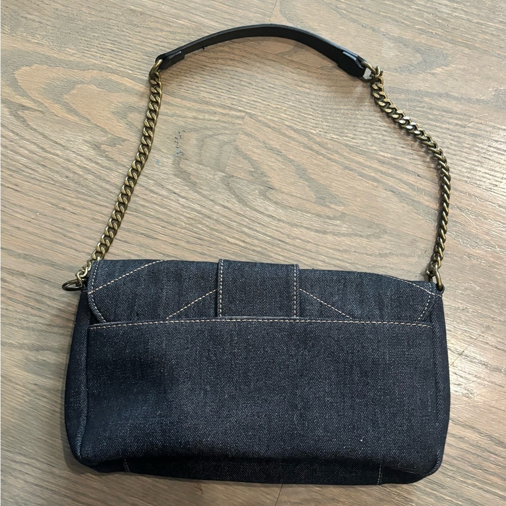True Religion DENIM BRASS HARDWARE FLAP Mini Shoulder Bag EUC - Picture 6 of 6